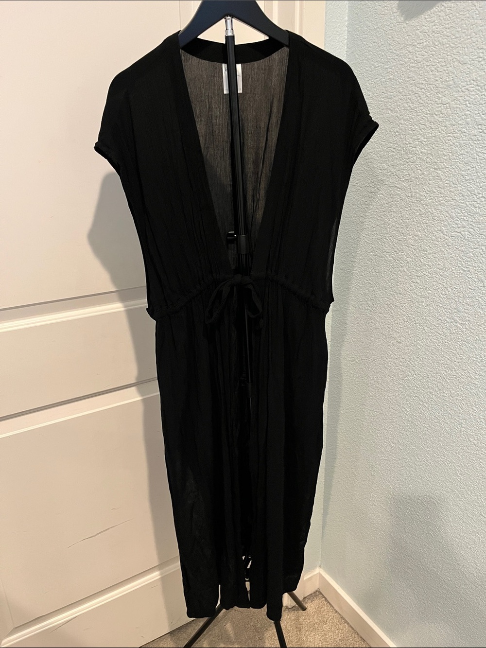 Kona Sol Black Sheer Tie-Waist Swim Coverup